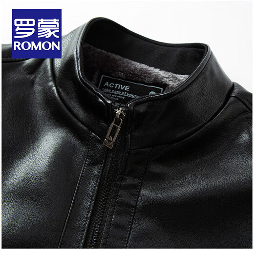 罗蒙（ROMON）男士皮衣外套冬季新款加绒加厚款休闲防风保暖短款立领PU皮夹克男 加绒黑色 XL /180 (推荐130-145斤)