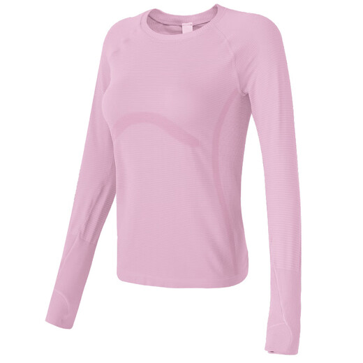 KEJIMITAO European and American Yoga Wear Women's Pilates Slim Fit High Elastic Round Neck Fitness Wear Long Sleeve Running Quick-Drying Sports Top Yellow L