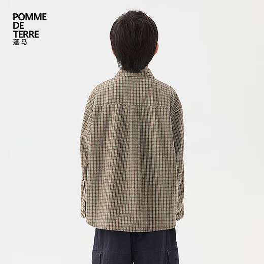 Pommedeterre new style Pengma big children's shirt cotton plaid splicing 25 autumn clothing for boys and girls AP9211750 283/khaki 130 cm