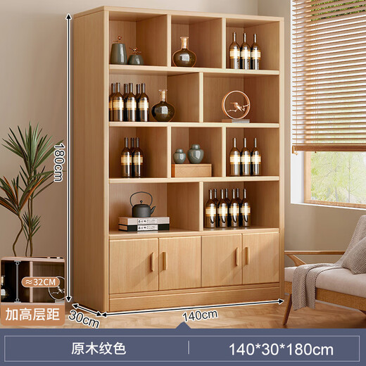 Zhong Zhang Gui solid wood ecological board wine cabinet wall-mounted living room storage display cabinet commercial wine rack 2024 new home new Chinese style door-to-door delivery thickened 15mm plate 140cm-log