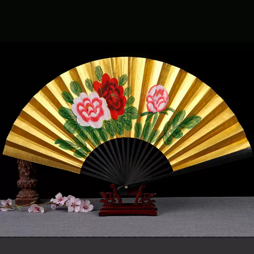 Yusenyi Fan Women's Retro Style Classical Peking Opera Opera Drunk Peony Gold Fan 9-inch Performance Dancing Fan 9-inch 30 Square Rice Paper Golden Peony Dancing Fan