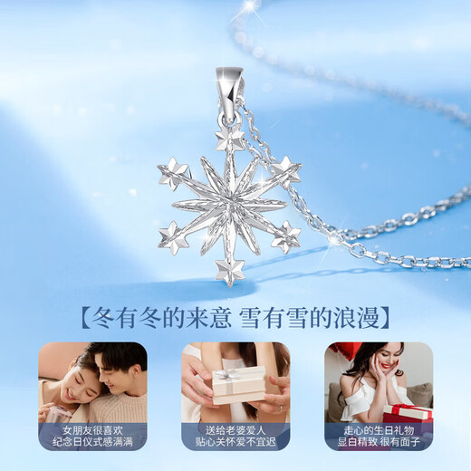 CHINA GOLD Small Snowflake Platinum Necklace Women's Platinum Pendant Light Luxury Necklace Birthday Gift for Girlfriend and Wife Wedding Anniversary Platinum Romantic Snowflake Pendant + Platinum Chain