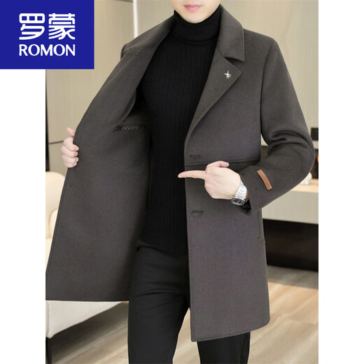 ROMON Men's Casual Mid-Length Woolen Coat 2026 New Down Liner Woolen Jacket Purple Brown White Duck Down Liner M 95~115Jin Jin is equal to 0.5 kg