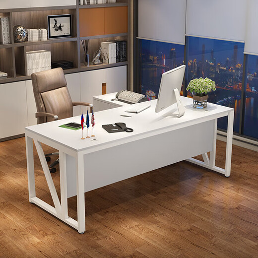 Desk simple modern boss desk and chair combination atmospheric manager desk steel and wood executive desk office furniture black frame + golden oak color 2.0m single table (desktop 2.0*0.8m)