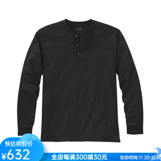 L.L.Bean Bean T-shirt men's long-sleeved Henley shirt solid color classic comfortable fashionable top bottoming shirt comfortable and versatile for daily use Black black S suitable for net bust 97-105CM