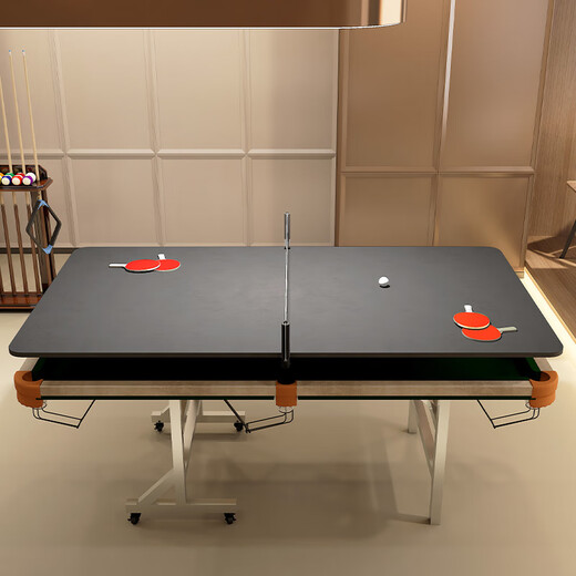 Table tennis two-in-one table home folding billiard table adult indoor Chinese black eight and five point practice training stamped version 2 meters brass cast corner 7-piece set of gifts