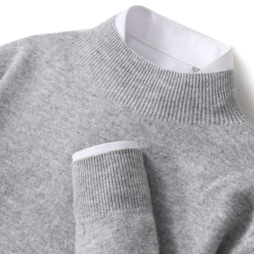 Qinghe woolen sweater thickened 25 autumn and winter men's cashmere sweater loose pullover woolen sweater half turtleneck seamless haze blue L