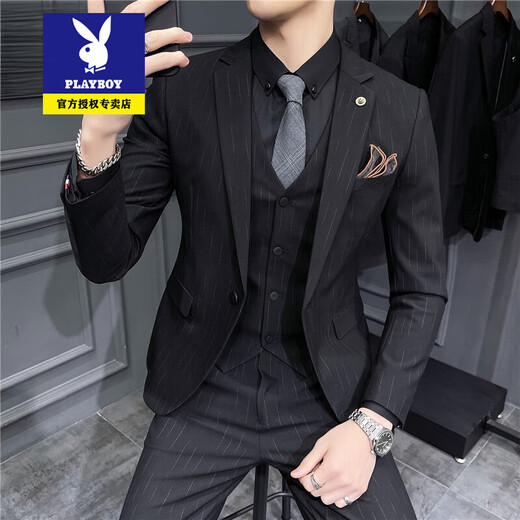 Playboy suit men's suit trendy Korean version slim fit British groom wedding dress business professional black casual suit 1 dark gray texture 9905 suit + trousers with white shirt 3XL 56/160Jin Jin is equal to 0.5 kg wear