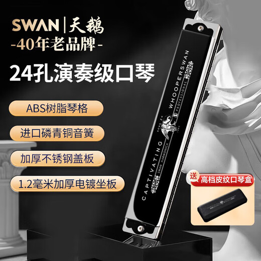 天鹅（SWAN）24孔复音口琴日本进口音簧高级专业演奏口琴C调（黑色）