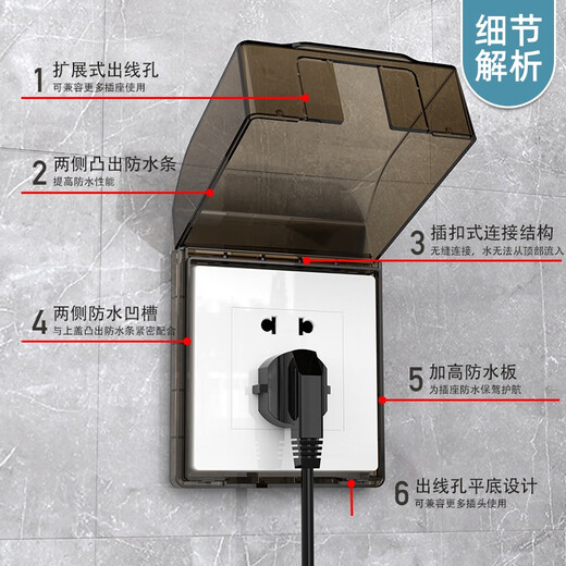 7M International Electrician Type 86 Socket Waterproof Box Self-adhesive Socket Power Protective Cover Splash-proof Box Bathroom Toilet Switch Waterproof Cover Type 86 Adhesive Model (White)