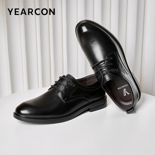 Yierkan Men's Shoes Round Toe Business Formal Shoes Spring and Autumn Single Shoes Lace Up Leather Shoes Derby Wedding Shoes 53449W Black 41
