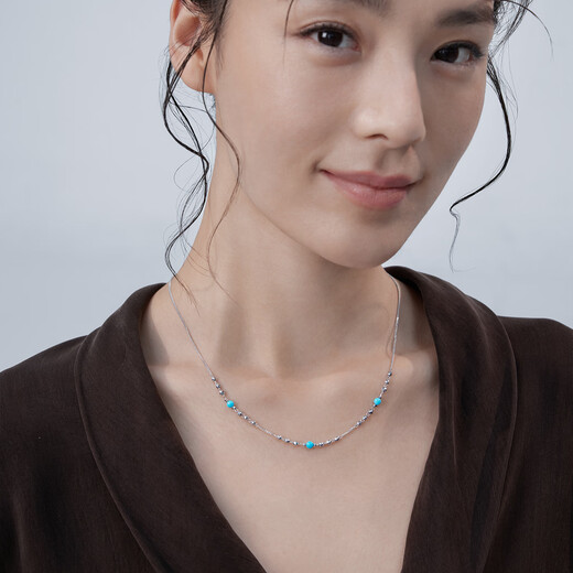 Lukfook Jewelry Platinum 950 Galaxy Brilliant Turquoise Bungee Beads Platinum Necklace Gift Price G07P0020DS 4.47g (including labor cost 1448 yuan)