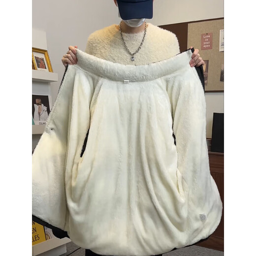 She Manlai Black American Down Jacket Men's Winter Thickened Stand-up Collar Cotton Jacket Lined with Velvet Lambswool Jacket Bread Jacket Black XL