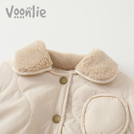 Fanlie baby clothes, winter clothes, newborn boy onesies, full month plus velvet quilted outdoor clothes, winter off-white (without bear accessories) 90cm