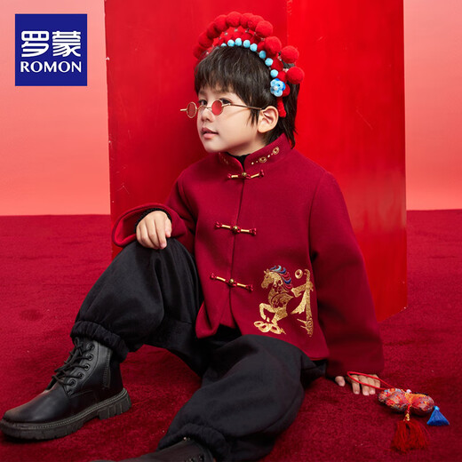 Luo Meng children's velvet Tang suit for boys and girls in winter new Chinese style Chinese New Year's greetings costume performance clothing single jacket red 130