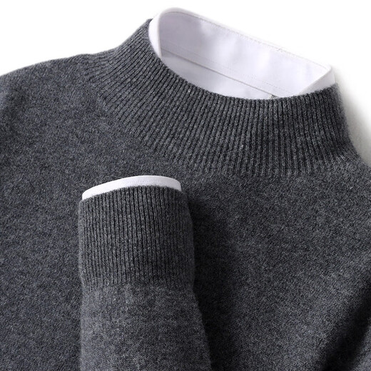 Qinghe woolen sweater thickened 25 autumn and winter men's cashmere sweater loose pullover woolen sweater half turtleneck seamless haze blue L