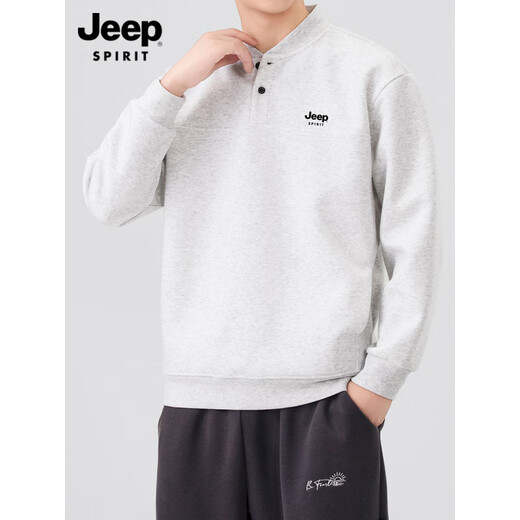 JEEP SPIRIT Men's Sweatshirt 2025 Autumn New Retro Henley Collar Heavy Bottoming Casual Large Size Pullover Top Green M Recommended weight 100-120Jin Jin equals 0.5 kg