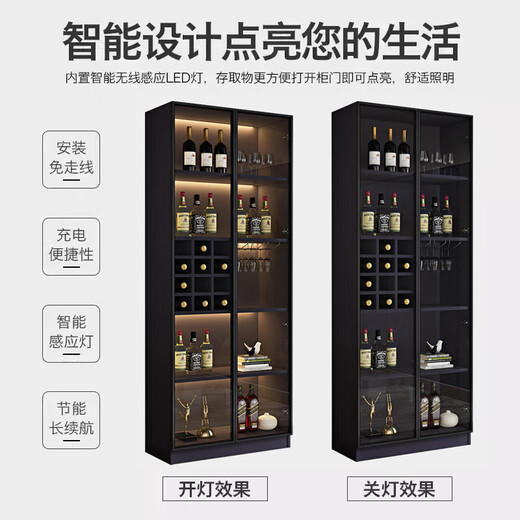 Zhong Zhanggui Wine Cabinet Light Luxury Solid Wood Sideboard Glass Door Display Cabinet Home Integrated Wall Bookcase New Storage Customized Cabinet 320cm Solid Wood Ecological Board Eight-Door Wine Compartment Model Comes with Sensor Light (Installation Included)