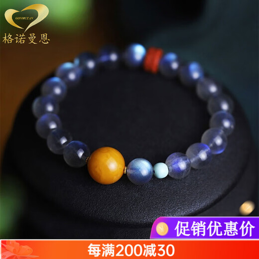 GONMCEAN Gray Moonstone Bracelet Strong Blue Light Bracelet Crystal Old Wax Accessories Women's Gift Bead Diameter 8mm