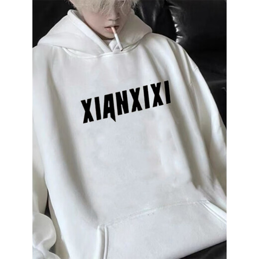 Luyal American fashion high street heavyweight hooded plus velvet sweatshirt for men in autumn and winter, loose and versatile, stiff Zhongshan jacket for men, black plus velvet 2XL