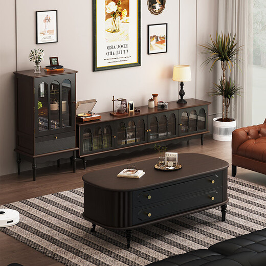 Zhong Zhang Guan French retro solid wood glass wine cabinet small apartment living room wall display cabinet American home side cabinet 2 Minosun TV cabinet