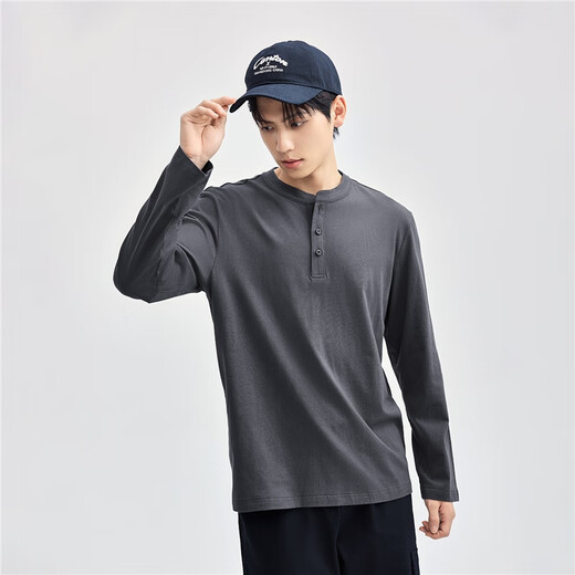 Giordano Henry shirt men's autumn and winter new pure cotton solid color bottoming shirt Henry collar long-sleeved T-shirt men 13025615
