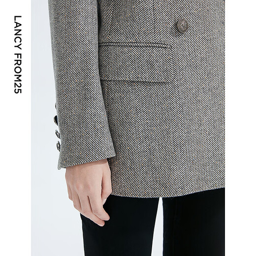 Langzi wool retro shoulder pad temperament gray suit jacket high-end professional formal design suit winter light gray 2 L