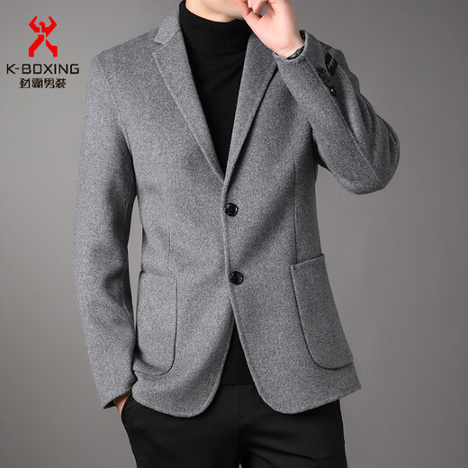 KBXNG Jinba single-breasted thickened suit jacket men's 2025 autumn new fashion casual warm wool jacket men gray S recommended 90-110Jin Jin equals 0.5 kg