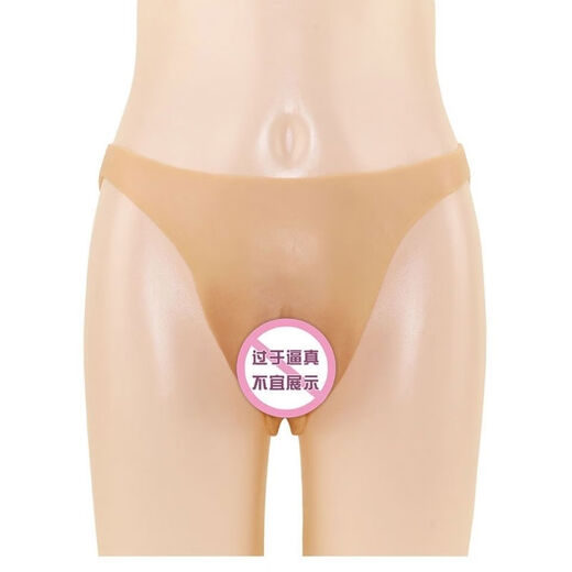 Silicone transvestite fake vagina double thong pants for men with CD cross-dressing for men pretending to be streetwear, hidden penis, insertable and urinary vaginal pants, full silicone thong hair transplant version