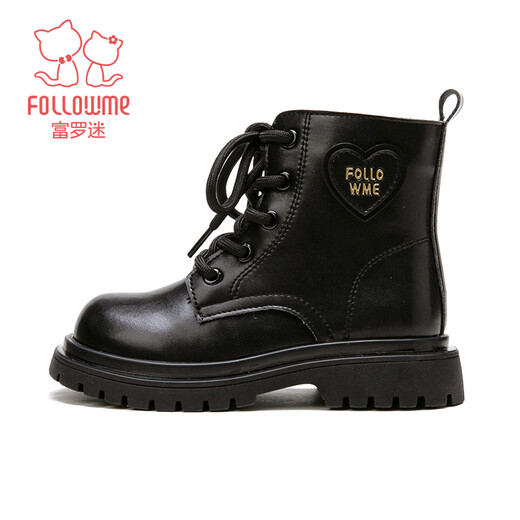 Fuluomi Girls' Martin Boots Winter Fashionable and Versatile Children's Velvet Anti-Slip Short Boots Black (Fellow Style) 38