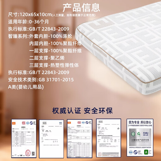Fu'er Youzhizhen Space S-Class Baby Zhizhen Three-Layer Mattress/Zhixiang Double-layer Mattress 65*120cm S-Class Zhixiang Series Double-layer Spine Protection Mattress (Infant)
