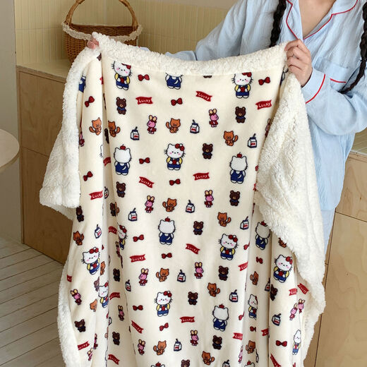Vinoya double-sided thickened milk fleece blanket, lamb fleece office shawl, nap blanket, air-conditioning blanket, dormitory sofa cover blanket, overalls, kitten milk fleece + lamb fleece, soft and waxy skin like a cat, 70x100cm nap children's blanket