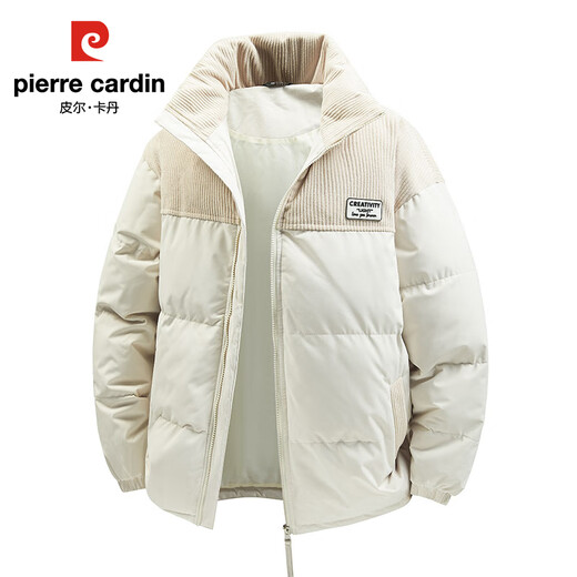 Pierre Cardin Japanese retro corduroy spliced thermal storage and heat-locking jacket, comfortable, breathable and windproof letter embroidered cotton coat, black XL