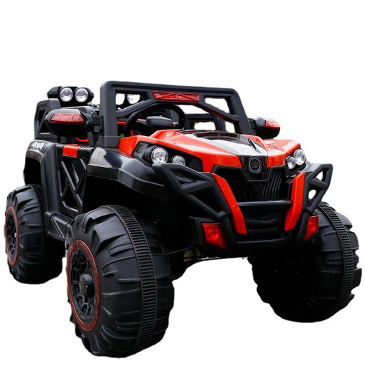 Stroller, children's electric car, four-wheel toy car, baby and child can sit on it, boy's car, remote control car can sit on, red 7A+ four-wheel drive + early education + swing + leather seat