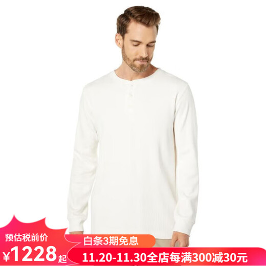The North Face Men's Waffle Long Sleeve T-Shirt Henley Shirt Versatile Round Neck Casual Loose Solid Color Spring and Summer Outdoor Sports Gardenia White XL