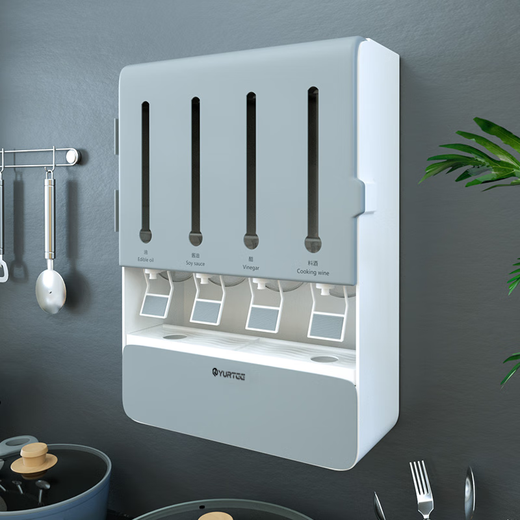 Tianzhu push-type wall-mounted seasoning storage box seasoning box wall-mounted home kitchen set combination box bottle MSG upgraded seasoning box - gray and white without punching