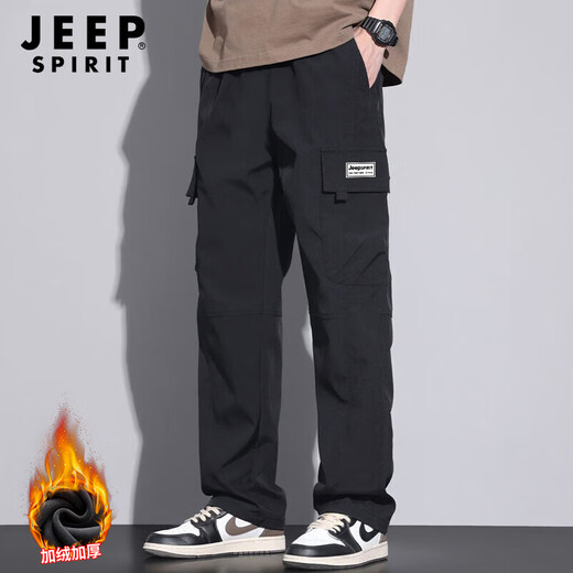 JEEP SPIRIT Jeep casual pants men's velvet pants men's autumn and winter overalls loose straight wide-leg pants versatile sports pants for men