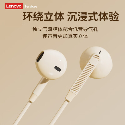 Lenovo wired headphones HIFI sound quality high-resolution audio with microphone noise reduction live broadcast karaoke singing music sports semi-in-ear gaming computer headphones 3.5mm YF01 white