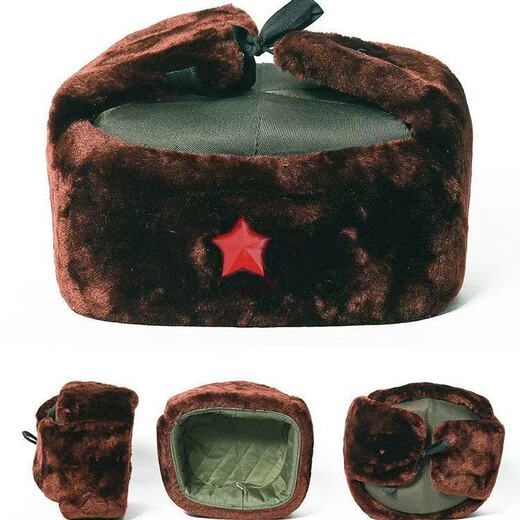 Shufeng Children's Lei Feng Hat Winter Boy Baby Warm Thickened Ear Protection Hat Girls Internet Celebrity Army Coat Green Hat Lei Feng Hat Five-Pointed Star