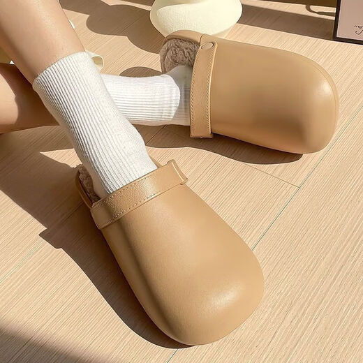 Waterproof cotton slippers for men and women in autumn and winter 2025 new home indoor thick-soled non-slip baby warm Birkenstock shoes black-thick velvet toe cotton slippers Shirley Mei 40.5 40-41 One size too small