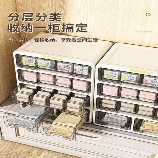 Yusenyi Underwear Storage Box Underwear Socks Three-in-One Drawer Box Household Clothing Organizer Compartment Storage Box W Store Manager Recommends (Huge Size Compartment Drawer Model) Cream White 4 Layers