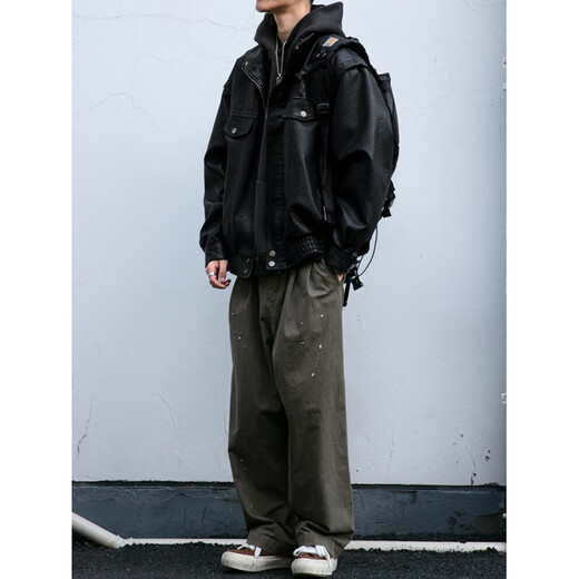 Stylish American retro pebbled leather jacket for men in autumn and winter new handsome motorcycle suit short workwear stand collar jacket trendy black windproof and warm 3XL (suitable for 185-205Jin Jin is equal to 0.5kg)