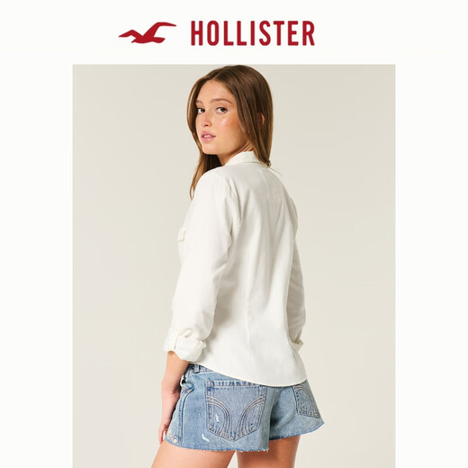 HOLLISTER American little seagull pattern classic Y2K slim waist V-neck shirt women's 340-5533 Cloud White XS (160/80A)