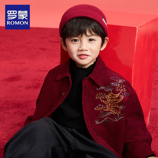 Luo Meng Boys' Velvet Shirt Children's New Chinese Style Tang Suit New Year's Eve Jacket Chinese Style Performance Costume Red 160