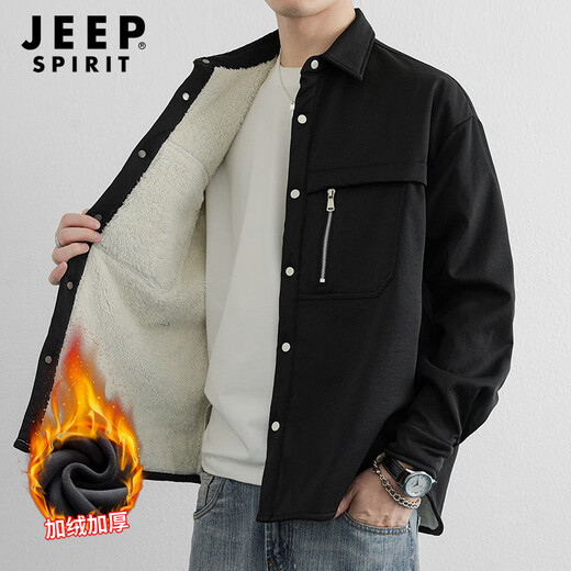 JEEP SPIRIT Jeep shirt men's long-sleeved autumn and winter velvet warm shirt men's loose versatile jacket casual top men's clothing