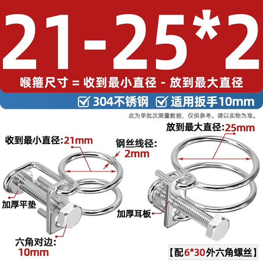 Tianzhuo Hardware 304/201 stainless steel double steel wire hose clamp pipe clamp gas pipe holder water pipe steel structure rubber pipe clamp 304 21-25*2mm 2 pieces