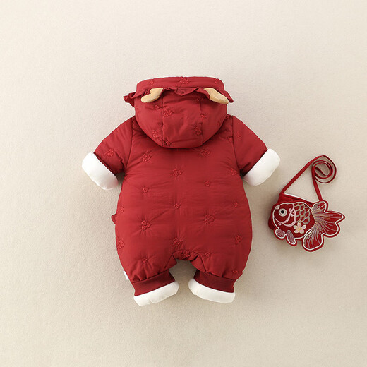 G.duck baby clothes winter clothing infant jumpsuit new Chinese style baby one-year-old dress winter festive New Year's greetings dress red 66cm recommended 0-3 months 8-12Jin Jin equals 0.5 kg cm
