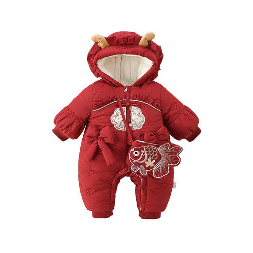 G.duck baby clothes winter clothing infant jumpsuit new Chinese style baby one-year-old dress winter festive New Year's greetings dress red 66cm recommended 0-3 months 8-12Jin Jin equals 0.5 kg cm