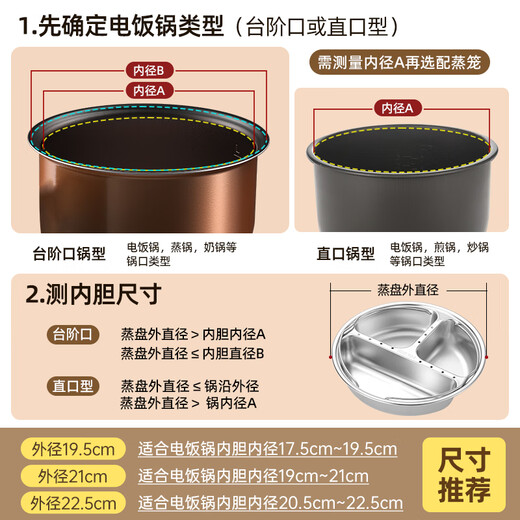 Made of 304 stainless steel high-temperature resistant steaming plate, compartmented steaming bowl, water-proof steamer, household steaming dish, rice cooker, steaming rack, dinner plate, small three-compartment, double handle design