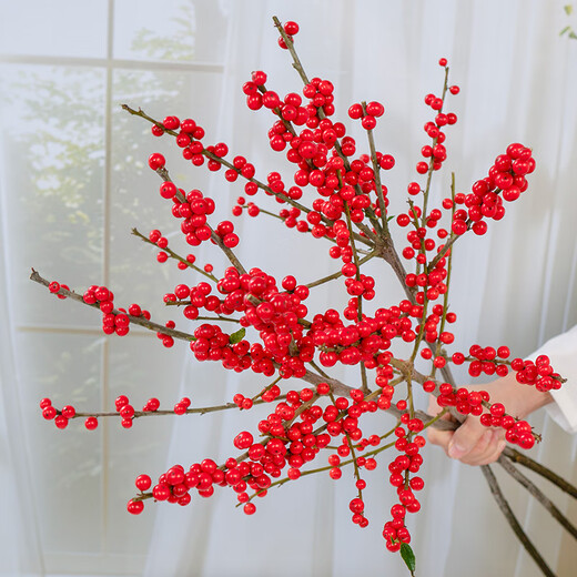 Jingdong flowers imported holly (40-45CM) cut 3 branches free hanging card red fruit flowers interior decoration flowers straight from the source
